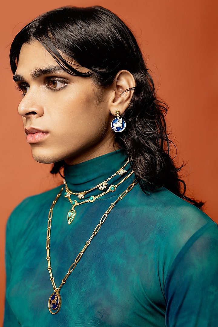 Gold Finish Aries Earrings by AMAMA at Pernia's Pop Up Shop