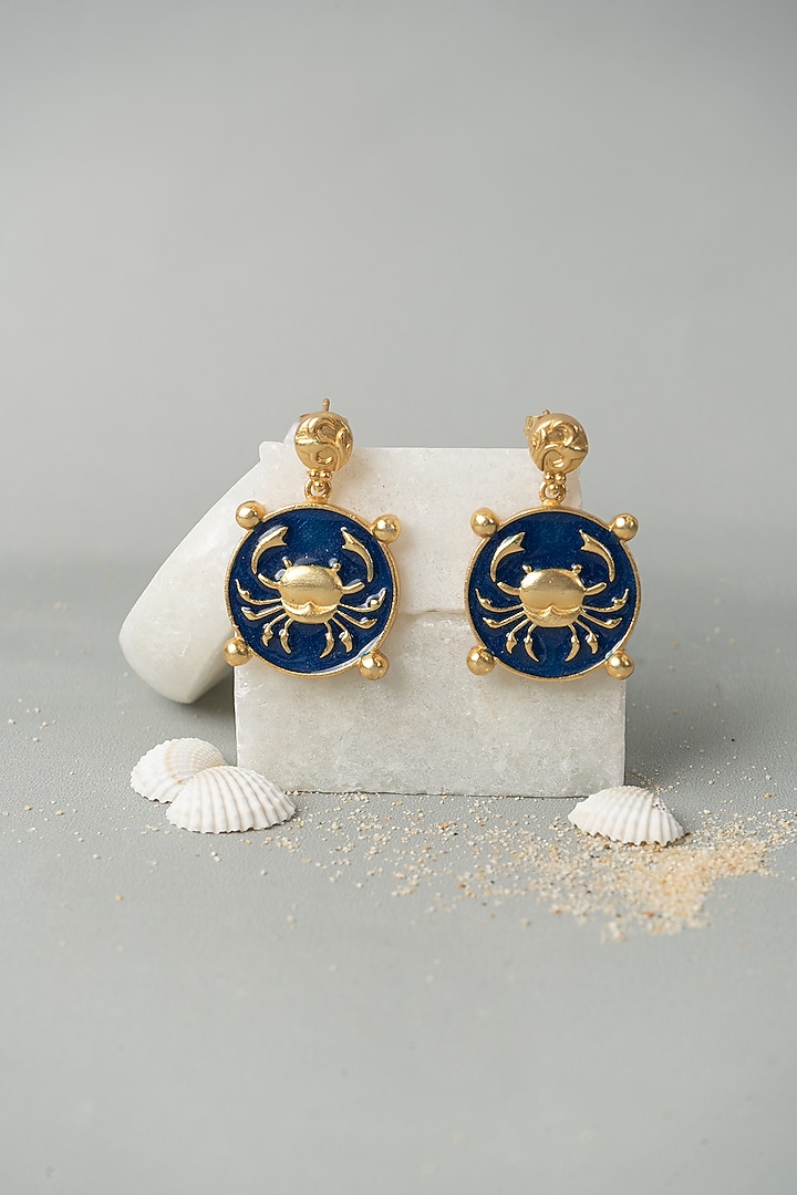 Gold Finish Cancer Earrings by AMAMA