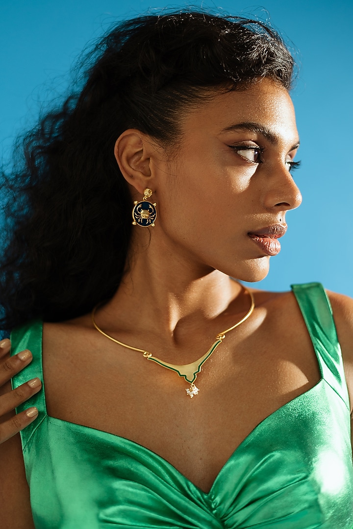Gold Finish Cancer Earrings by AMAMA at Pernia's Pop Up Shop