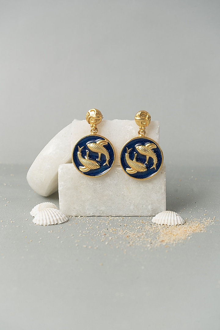 Gold Finish Pisces Earrings by AMAMA
