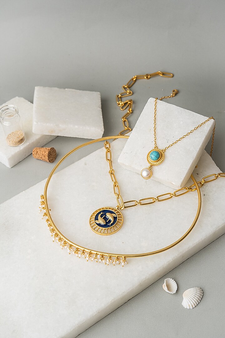 Gold Finish Pisces Necklace by AMAMA at Pernia's Pop Up Shop