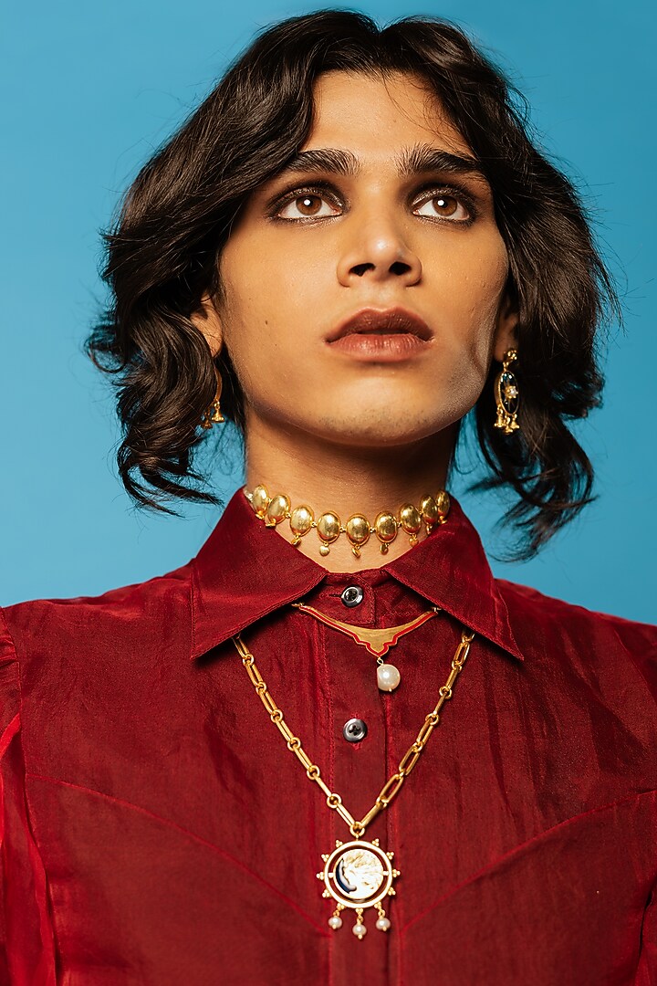Gold Finish Beaded Virgo Necklace by AMAMA at Pernia's Pop Up Shop