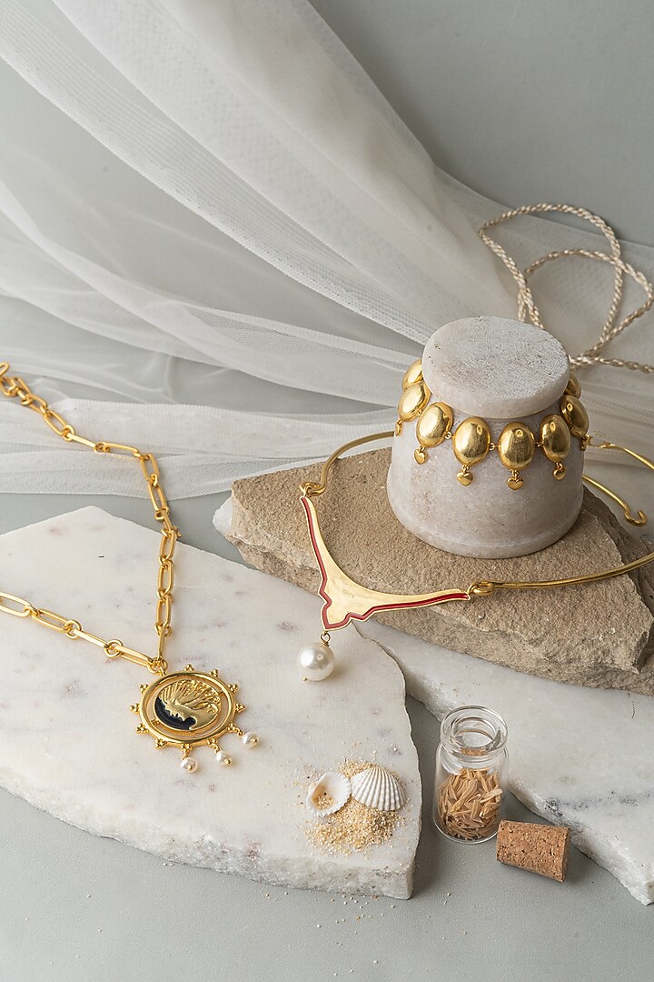Gold Finish Beaded Virgo Necklace by AMAMA at Pernia's Pop Up Shop