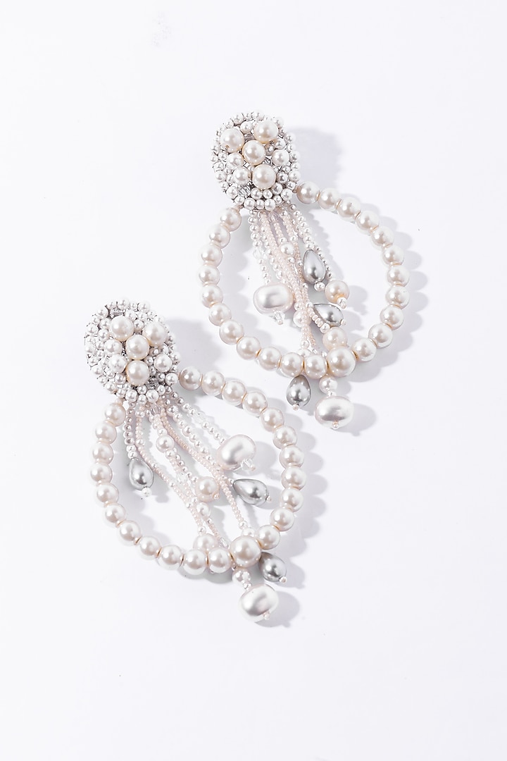 White Pearl Cluster Drop Earrings by Amama at Pernia's Pop Up Shop