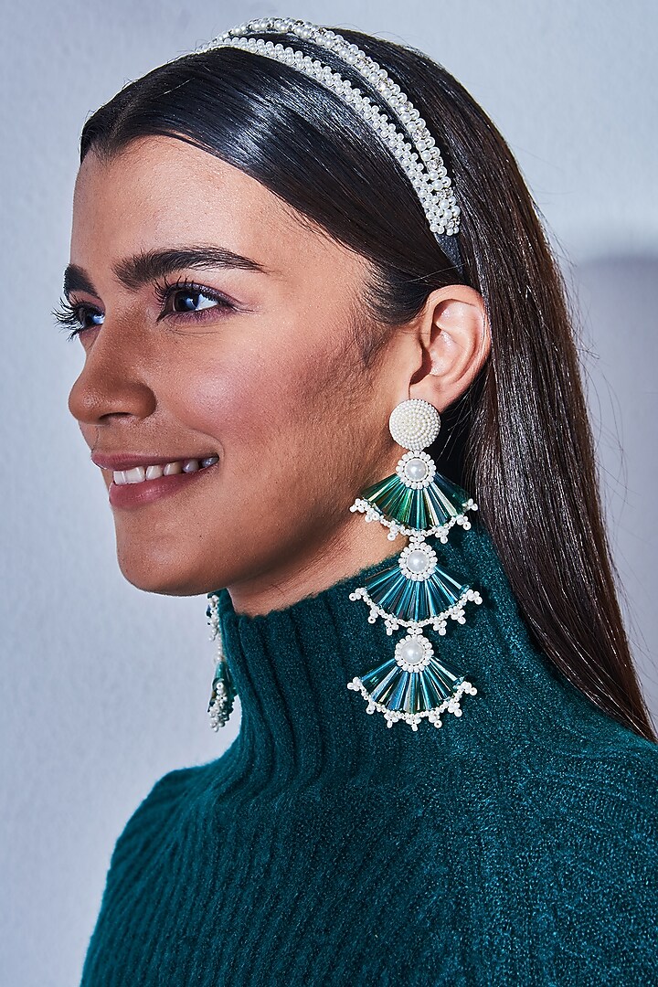 Green Crystal Flared Earrings by Amama at Pernia's Pop Up Shop