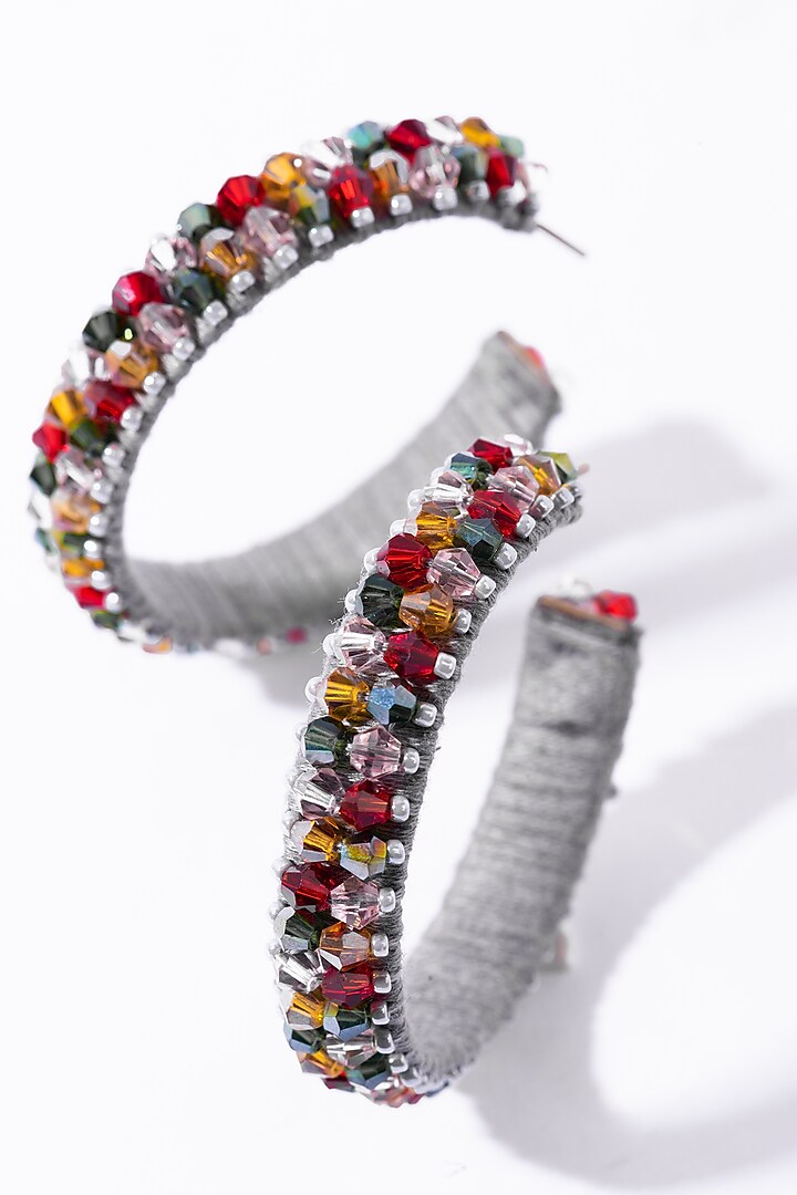 Multi-Colored Crystal Hoop Earrings by Amama