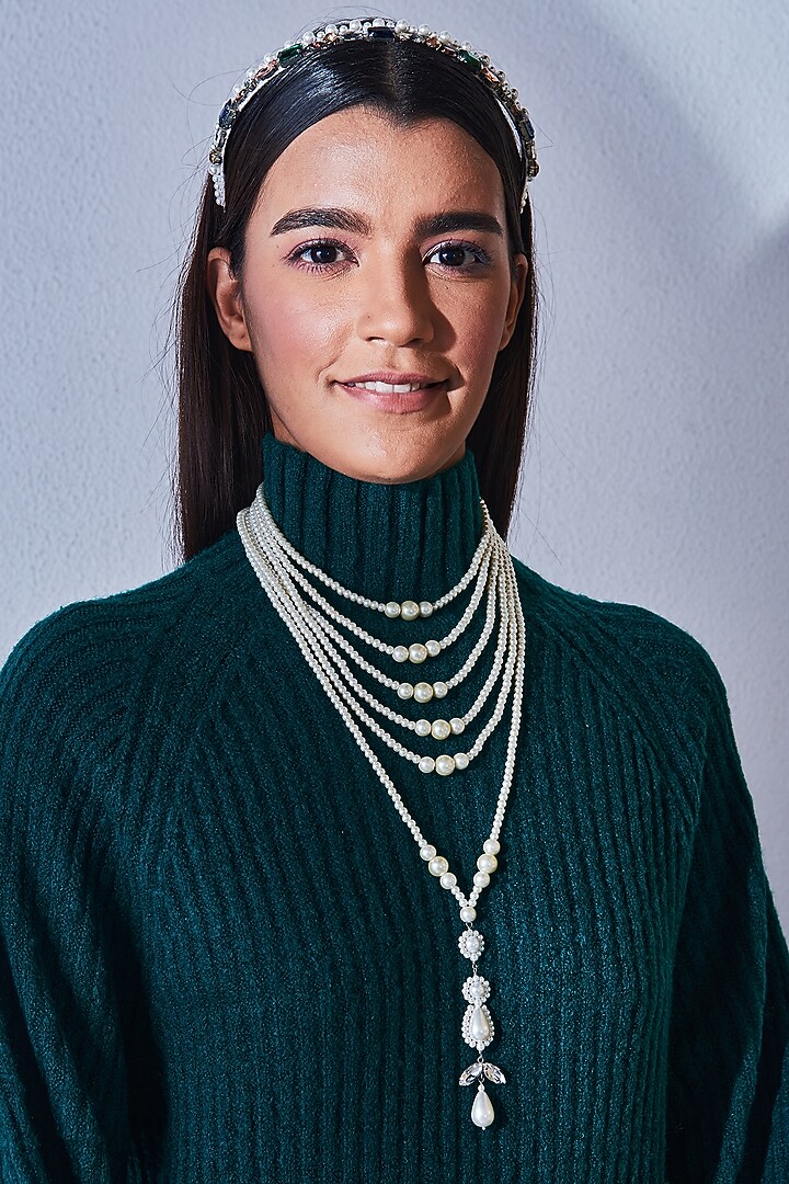 White Pearl Layered Necklace by Amama at Pernia's Pop Up Shop