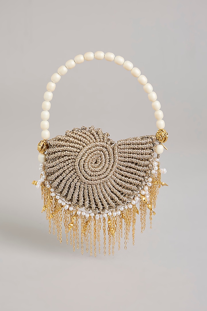 Gold Plated Faux Pearl & Zari Thread Bag by AMAMA at Pernia's Pop Up Shop