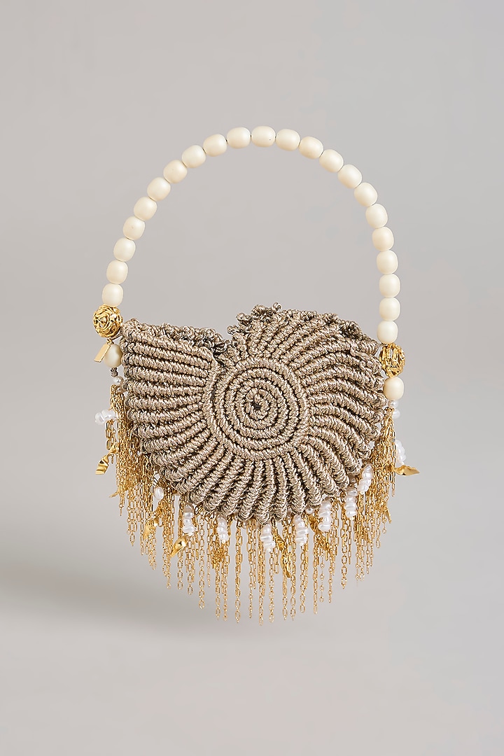 Gold Plated Faux Pearl & Zari Thread Bag by AMAMA at Pernia's Pop Up Shop