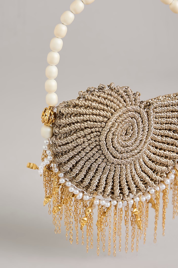 Gold Plated Faux Pearl & Zari Thread Bag by AMAMA at Pernia's Pop Up Shop