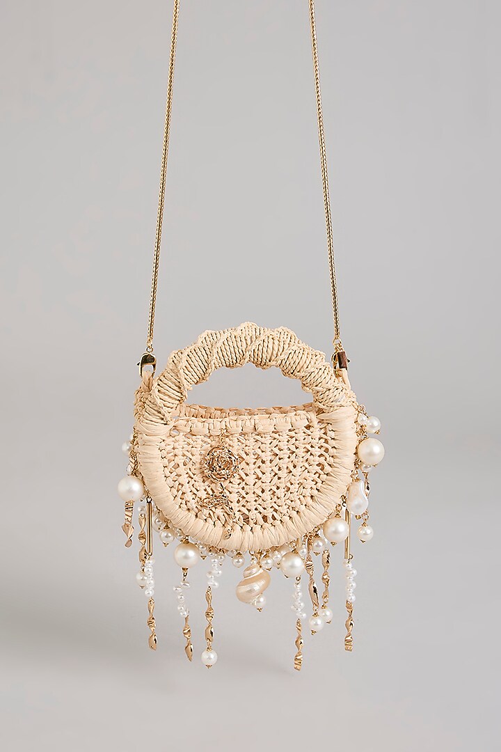 Gold Plated Faux Pearl & Glass Beaded Sling Bag by AMAMA at Pernia's Pop Up Shop