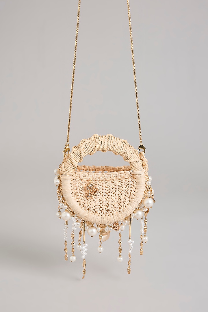 Gold Plated Faux Pearl & Glass Beaded Sling Bag by AMAMA at Pernia's Pop Up Shop