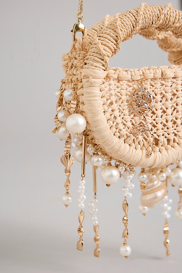 Gold Plated Faux Pearl & Glass Beaded Sling Bag by AMAMA at Pernia's Pop Up Shop