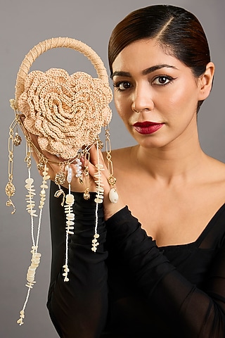 Gold Plated Faux Pearl & Glass Beaded Bag by AMAMA