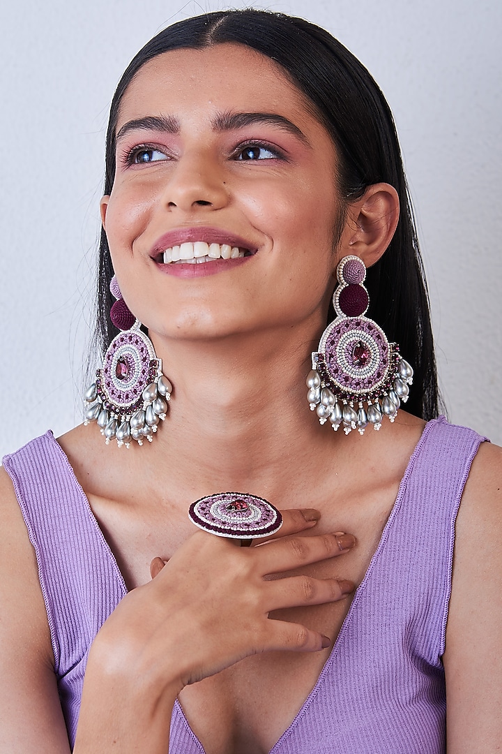 Hinted Blush Hand Embroidered Earrings by AMAMA