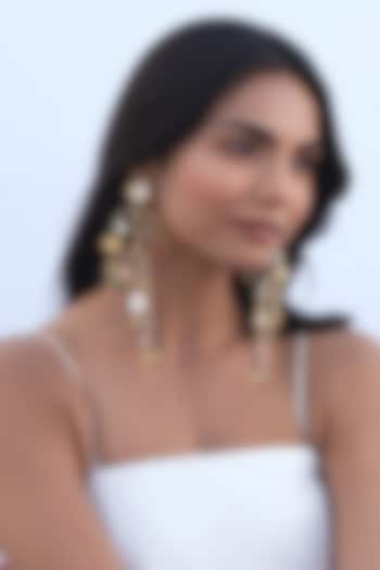 Gold Plated Cubic Zirconia & Cowrie Shell Dangler Earrings by AMAMA at Pernia's Pop Up Shop