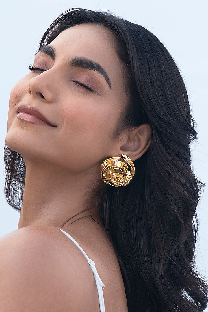 Gold Plated Brass Stud Earrings by AMAMA at Pernia's Pop Up Shop