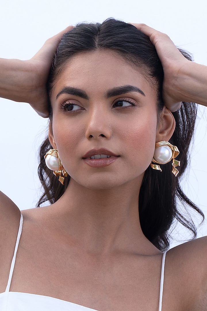 Gold Plated Pearl Stud Earrings by AMAMA at Pernia's Pop Up Shop