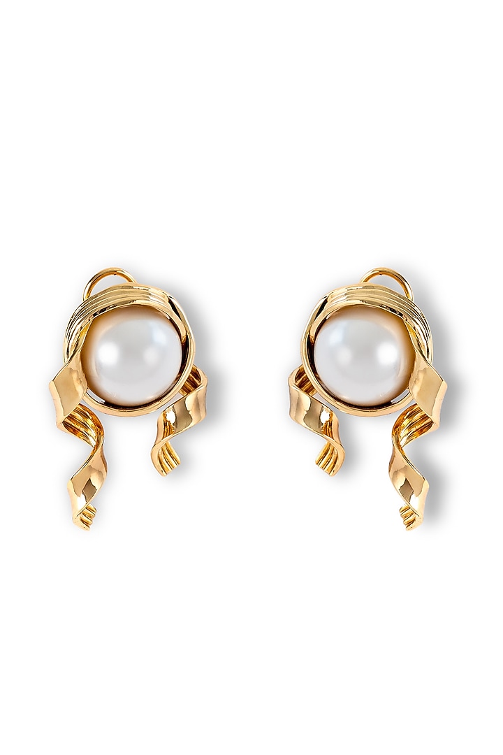 Gold Plated Pearl Stud Earrings by AMAMA at Pernia's Pop Up Shop