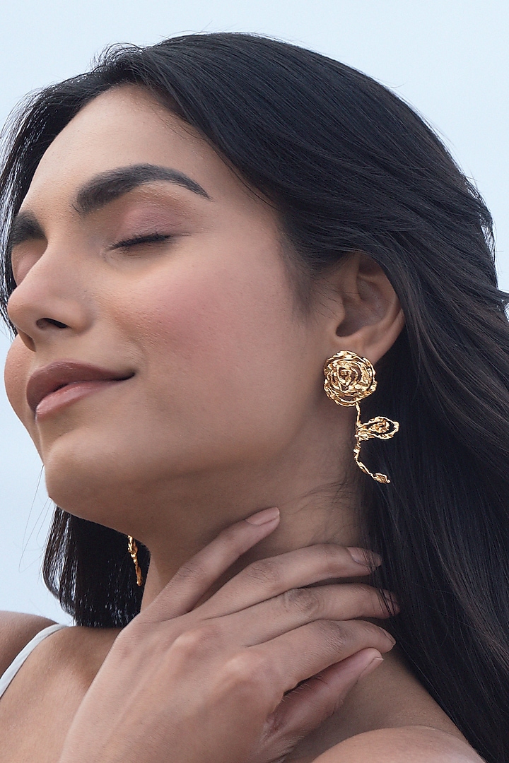Gold Plated Brass Rose Stud Earrings by AMAMA at Pernia's Pop Up Shop