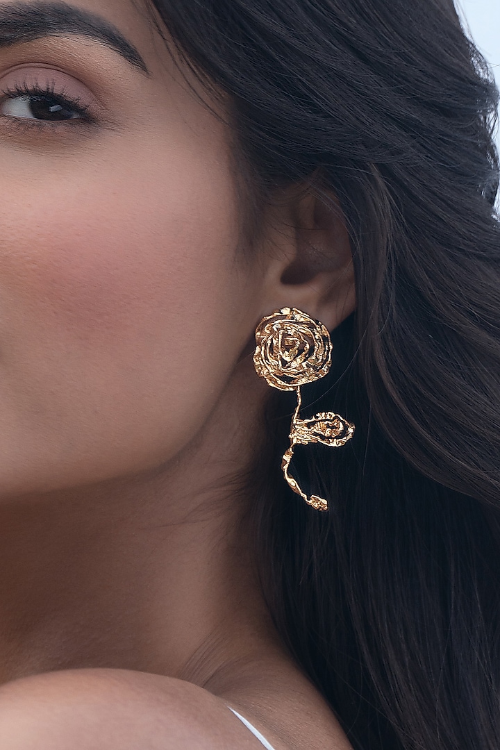 Gold Plated Brass Rose Stud Earrings by AMAMA at Pernia's Pop Up Shop