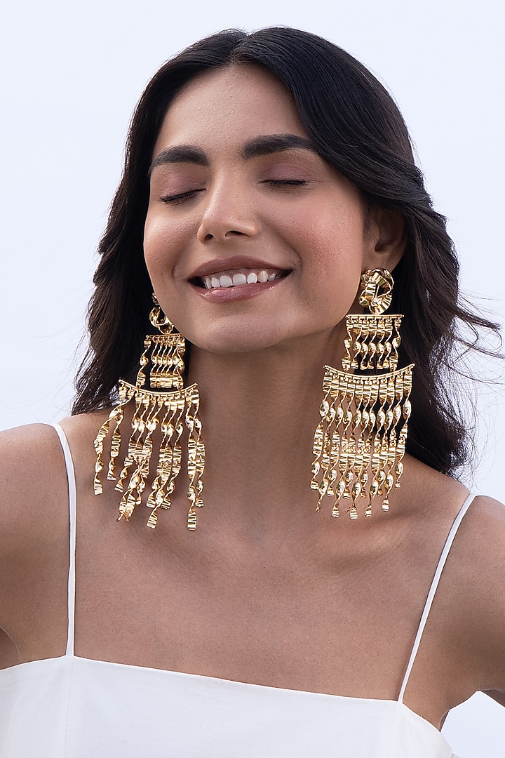 Gold Plated Brass Dangler Earrings by AMAMA at Pernia's Pop Up Shop