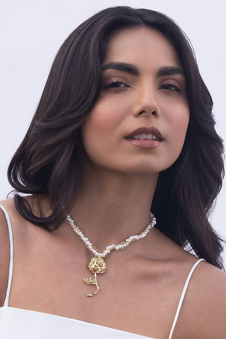 Gold Plated Rose Pendant Necklace by AMAMA at Pernia's Pop Up Shop