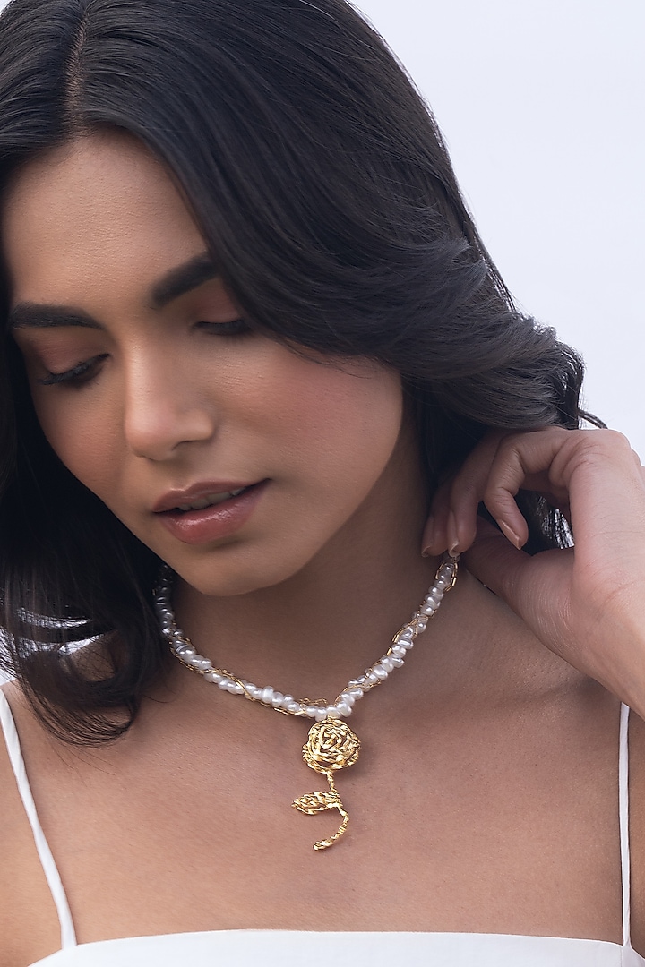 Gold Plated Rose Pendant Necklace by AMAMA at Pernia's Pop Up Shop