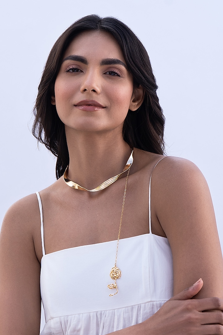 Gold Plated Sculpted Choker Necklace by AMAMA at Pernia's Pop Up Shop