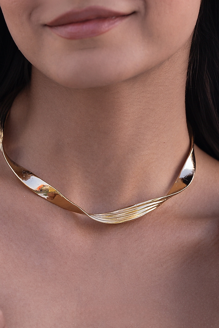Gold Plated Sculpted Choker Necklace by AMAMA at Pernia's Pop Up Shop