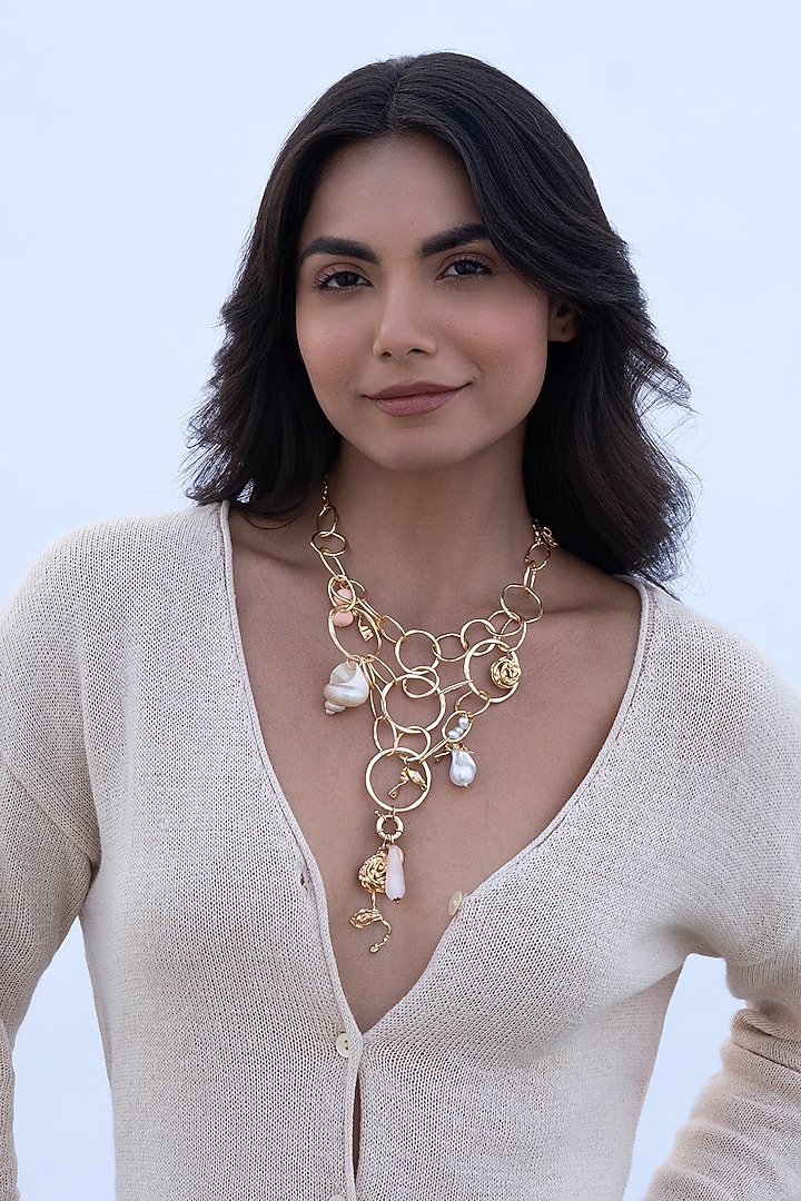 Gold Plated Faux Pearl Charm Necklace by AMAMA at Pernia's Pop Up Shop