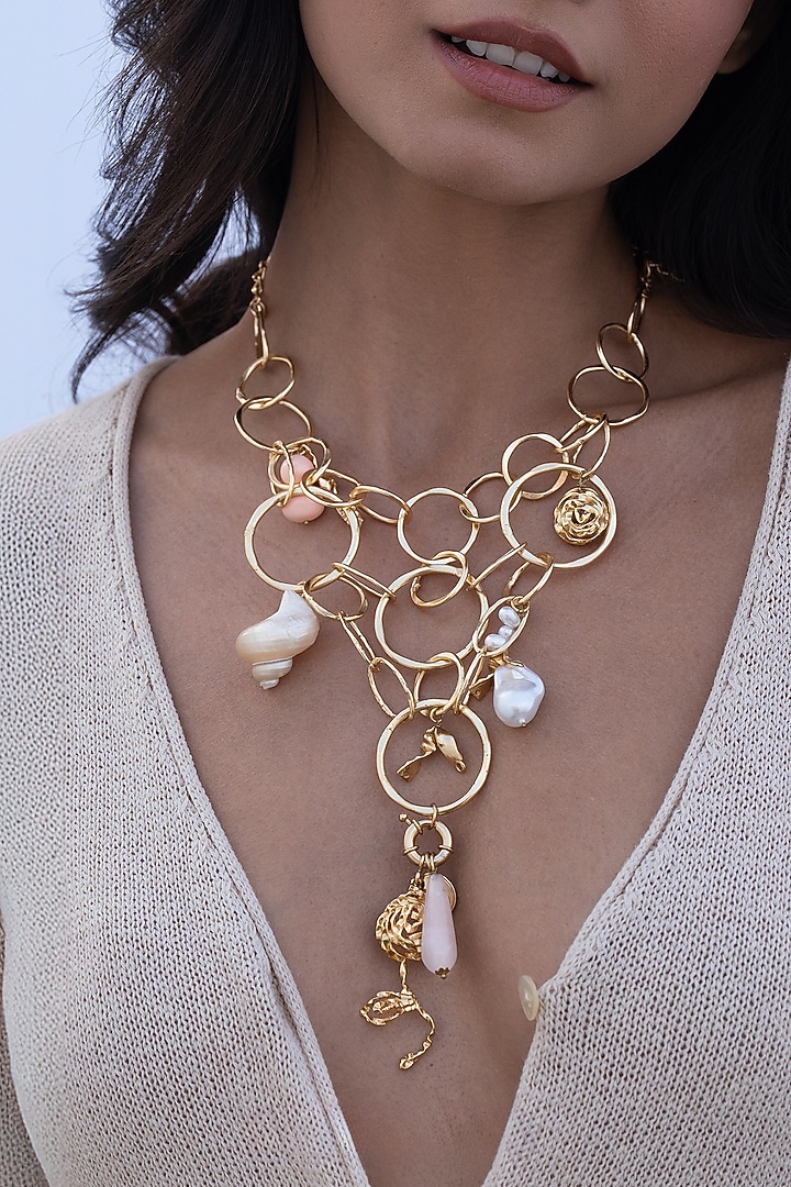 Gold Plated Faux Pearl Charm Necklace by AMAMA at Pernia's Pop Up Shop