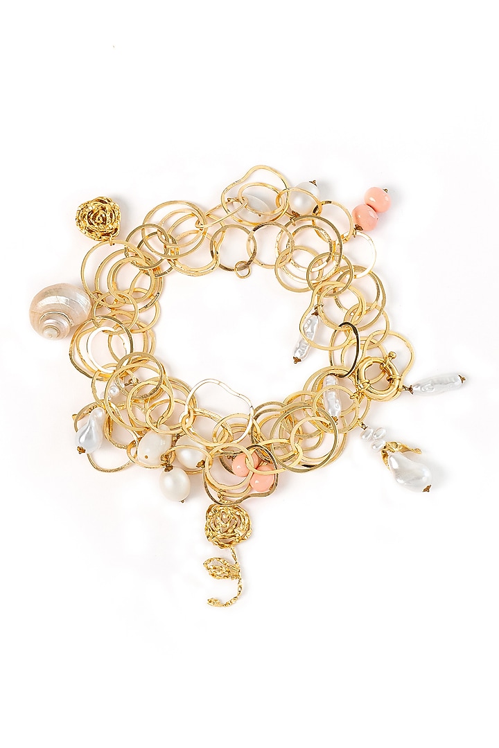 Gold Plated Faux Pearl & Shell Charm Lariat Necklace by AMAMA at Pernia's Pop Up Shop