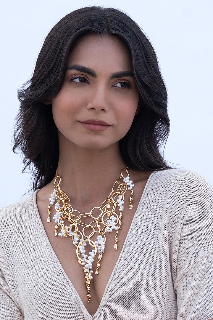 Gold Plated Faux Pearl Necklace by AMAMA at Pernia's Pop Up Shop