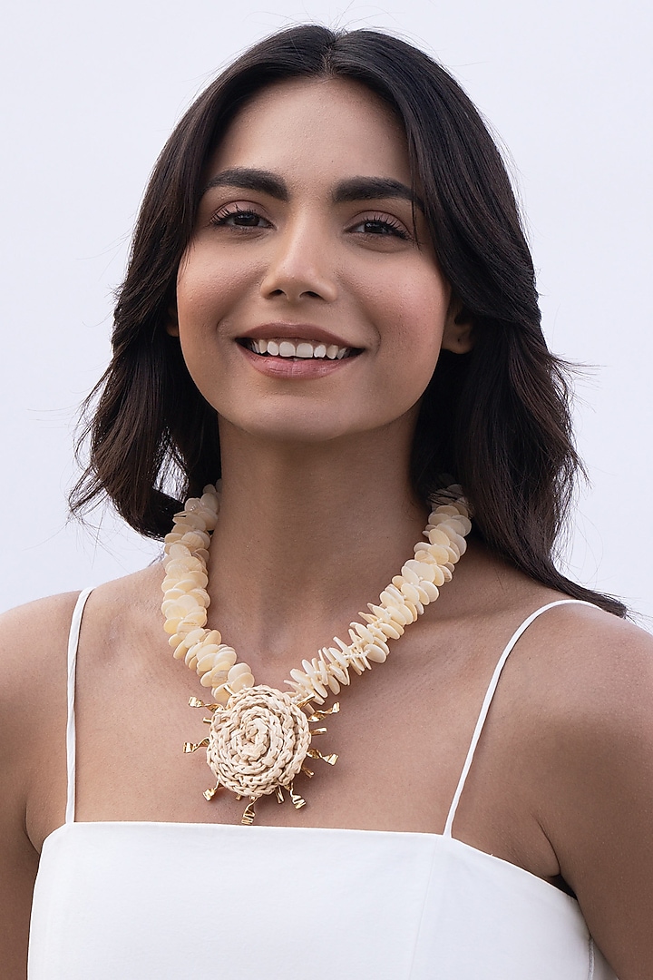 Gold Plated Faux Pearl & Shell Necklace by AMAMA at Pernia's Pop Up Shop