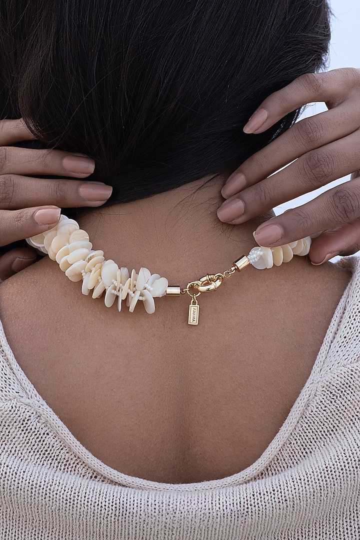 Gold Plated Faux Pearl & Shell Necklace by AMAMA at Pernia's Pop Up Shop