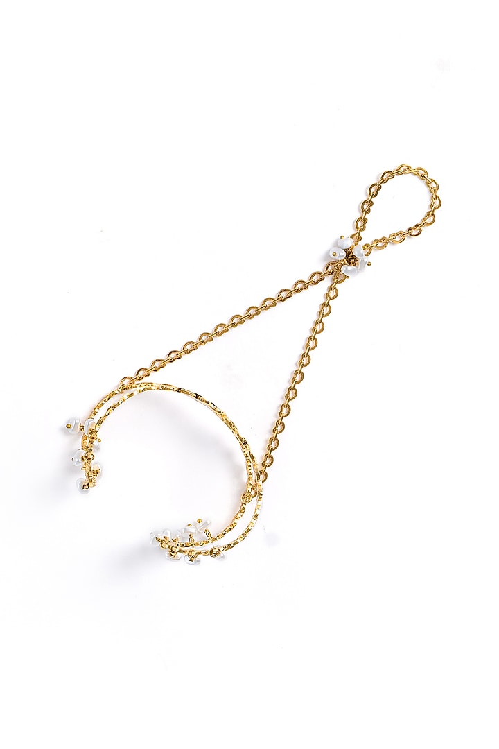 Gold Plated Faux Pearl Hand Harness by AMAMA at Pernia's Pop Up Shop