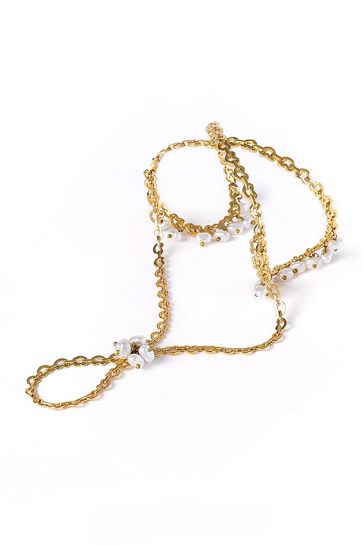 Gold Plated Faux Pearl Hand Harness by AMAMA at Pernia's Pop Up Shop