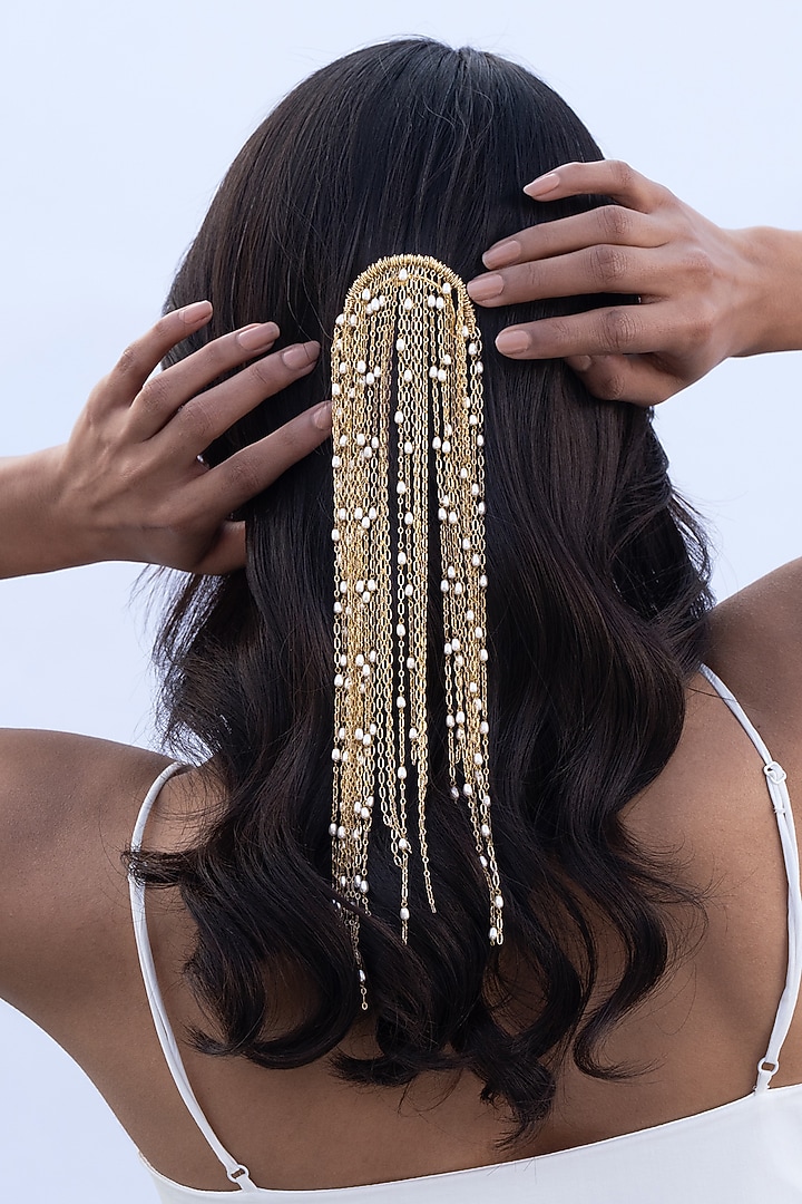 Gold Plated Faux Pearl Hair Accessory by AMAMA at Pernia's Pop Up Shop