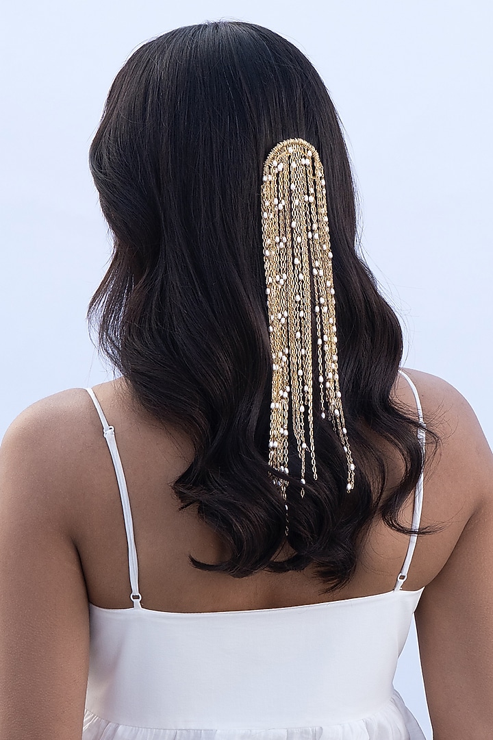 Gold Plated Faux Pearl Hair Accessory by AMAMA at Pernia's Pop Up Shop