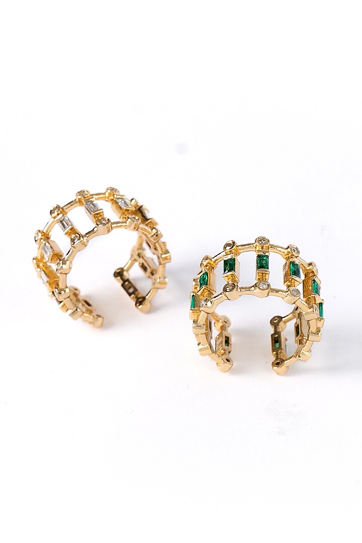 Gold Plated Cubic Zirconia Rings (Set Of 2) by AMAMA at Pernia's Pop Up Shop