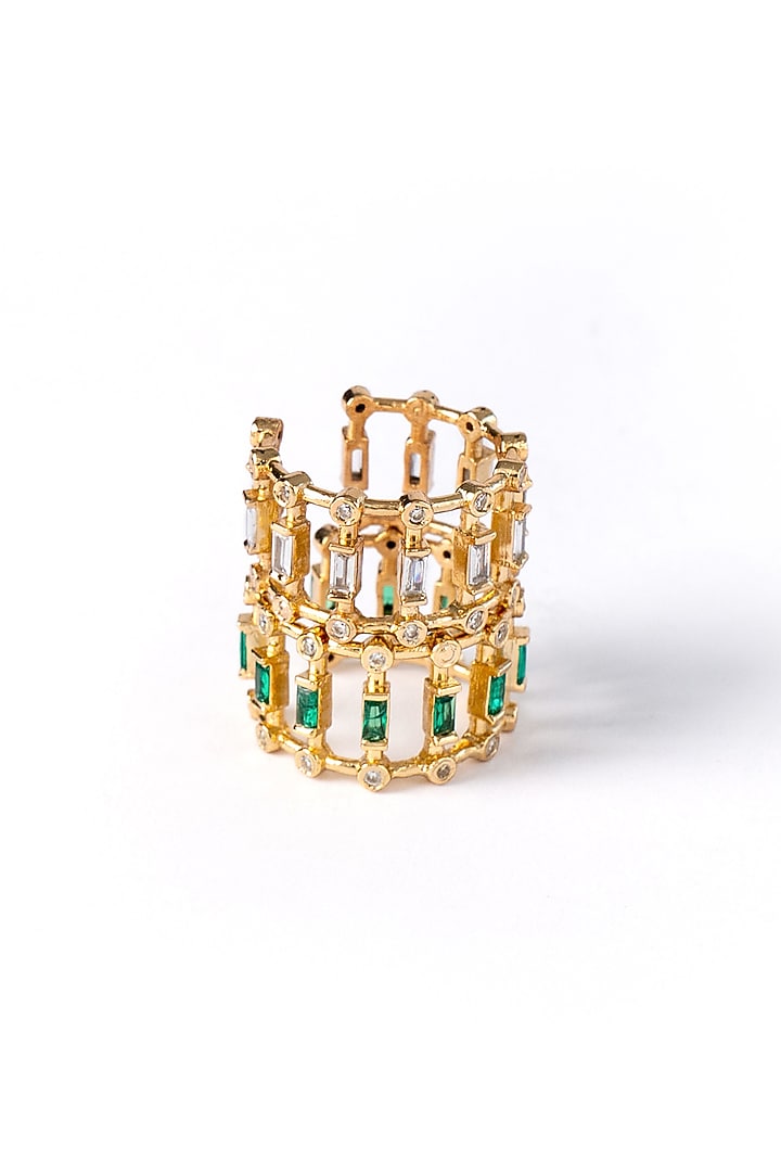 Gold Plated Cubic Zirconia Rings (Set Of 2) by AMAMA at Pernia's Pop Up Shop