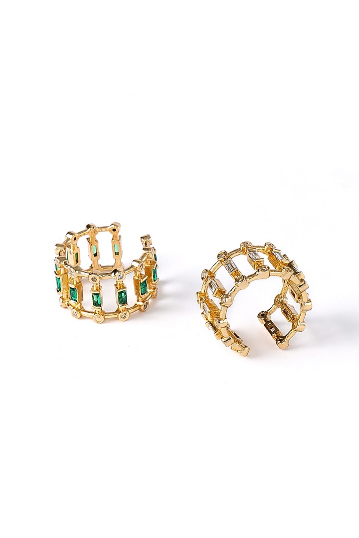 Gold Plated Cubic Zirconia Rings (Set Of 2) by AMAMA at Pernia's Pop Up Shop