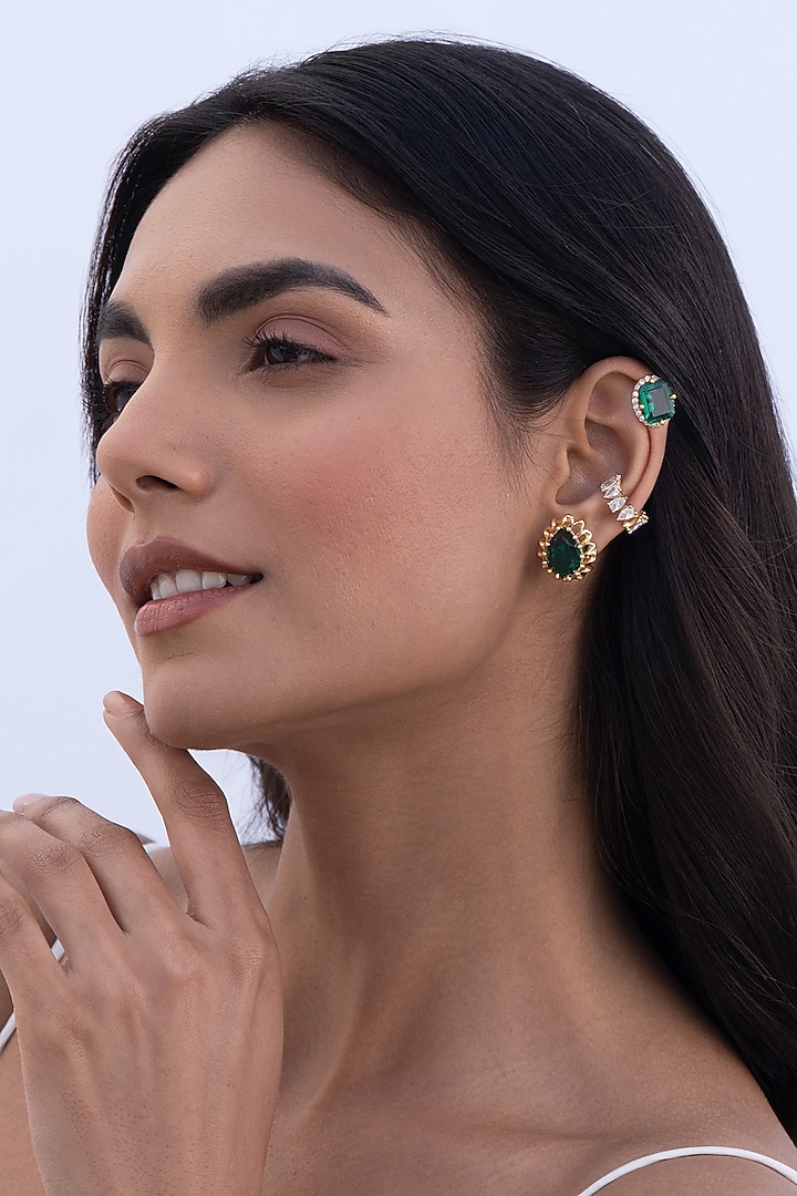 Gold Plated Cubic Zirconia Ear Stacks (Set Of 6) by AMAMA at Pernia's Pop Up Shop