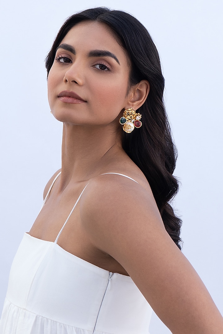 Gold Plated Cubic Zirconia & Faux Pearl Stud Earrings by AMAMA at Pernia's Pop Up Shop