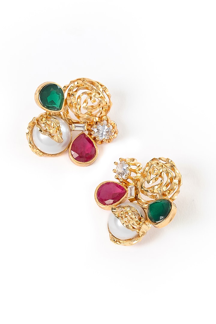Gold Plated Cubic Zirconia & Faux Pearl Stud Earrings by AMAMA at Pernia's Pop Up Shop