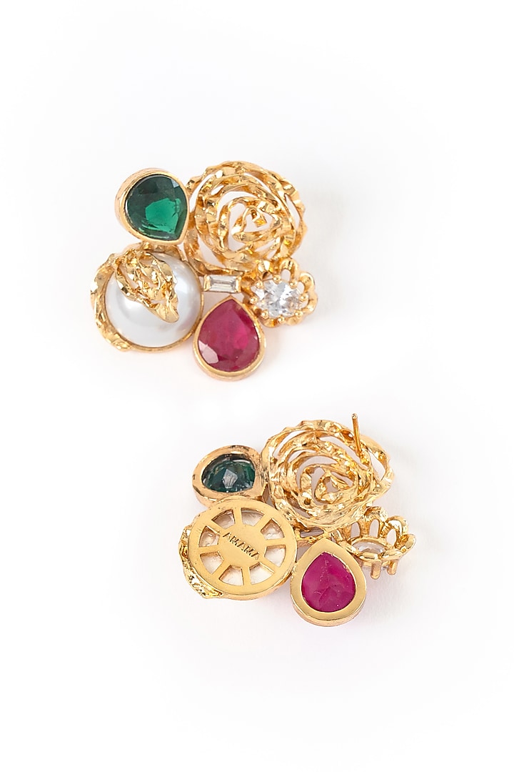 Gold Plated Cubic Zirconia & Faux Pearl Stud Earrings by AMAMA at Pernia's Pop Up Shop