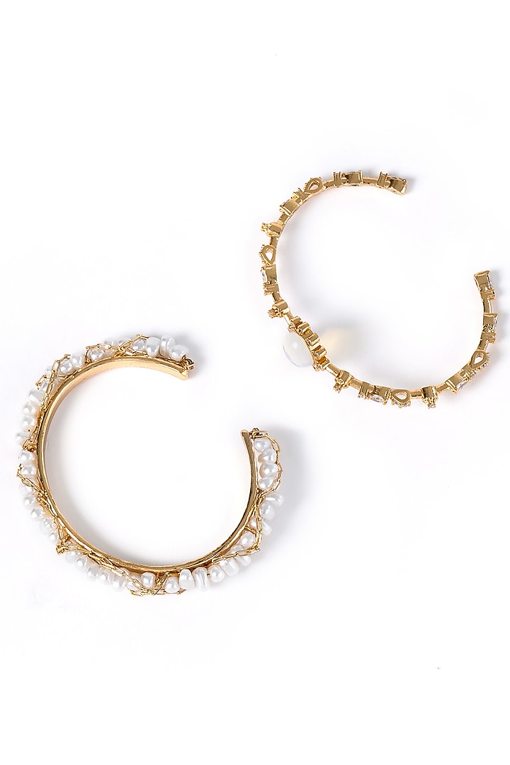Gold Plated Brass Stack Bangles (Set Of 2) by AMAMA at Pernia's Pop Up Shop