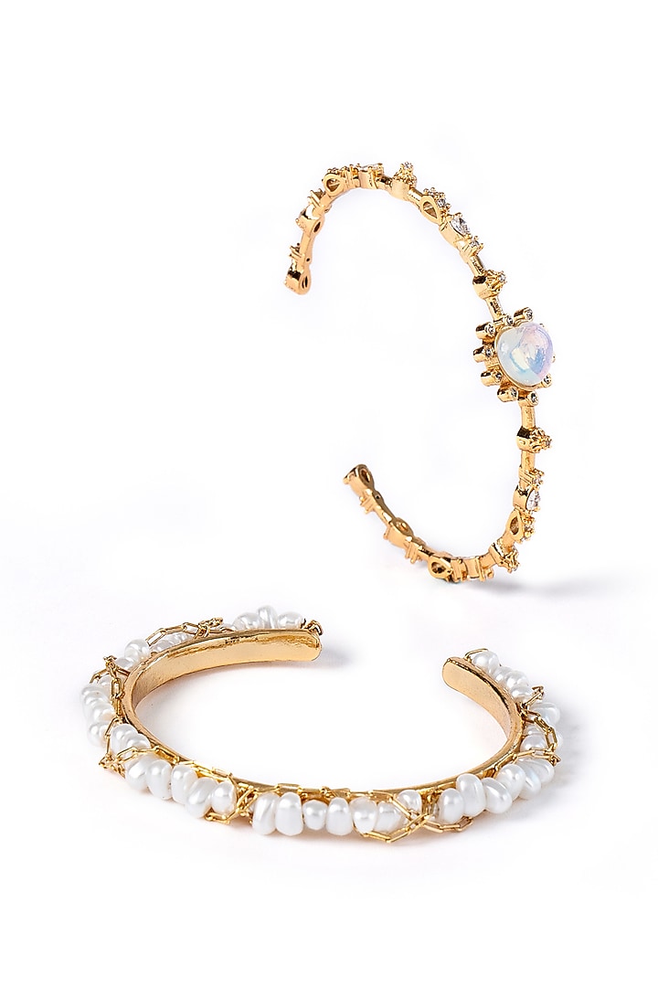 Gold Plated Brass Stack Bangles (Set Of 2) by AMAMA at Pernia's Pop Up Shop