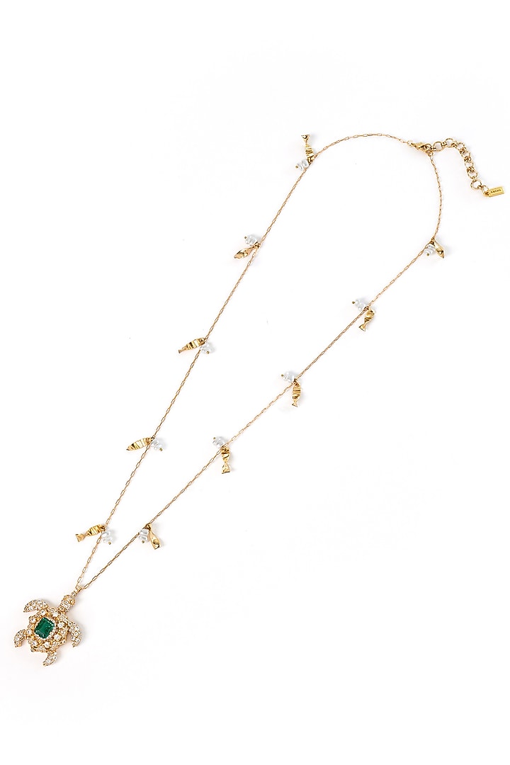 Gold Plated Cubic Zirconia & Faux Pearl Turtle Necklace by AMAMA at Pernia's Pop Up Shop